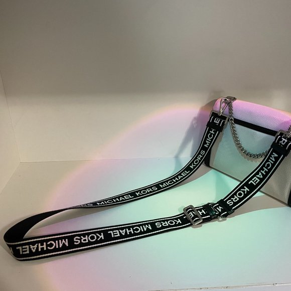 MICHAEL KORS Black & White (B&W) Leather Crossbody Handbag with Silver Hardware - Picture 4 of 11